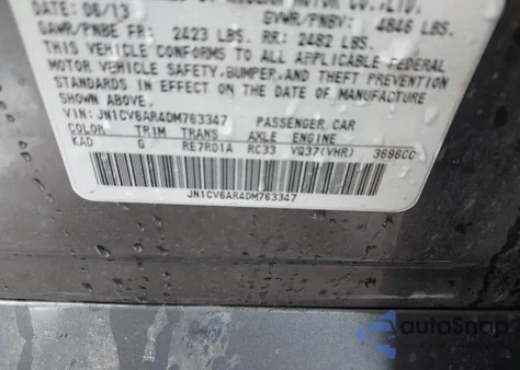 2013 Infiniti G37X z USA, uszkodzony, nr VIN JN1CV6AR4DM763347